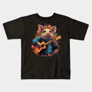 Pot-Bellied Pig Playing Guitar Kids T-Shirt